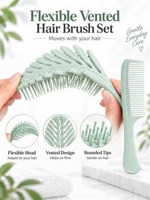 Set Sisir Rambut Fleksibel Berlubang Bentuk Daun untuk Mengurai dan Menata Rambut, dengan Pin Bulat & Sisir Gigi Lebar yang Serasi untuk Rambut Keriting Bergelombang Tebal, Penghalus Harian, Pembagi Rambut, Penataan Rambut Basah dan Kering, Penggunaan di Rumah dan Perjalanan, Pilihan Multiwarna - Mengatur - View 5