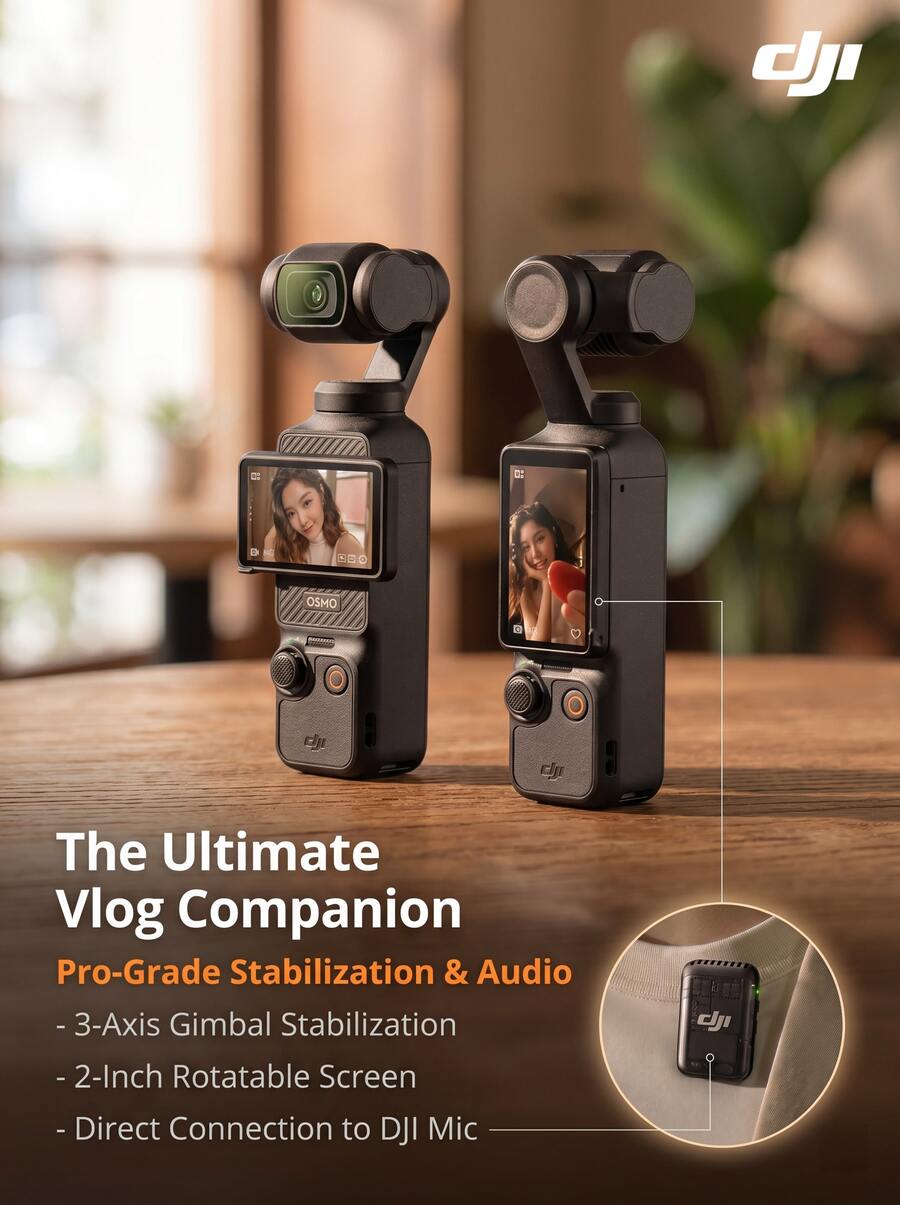 dji Osmo Pocket 3, Featuring A 1-Inch CMOS Sensor, Supports 4K 120fps Video Recording, 3-Axis Mechanical Gimbal Stabilization, Digital Camera For Vlogging (Brand New, Activated Only)