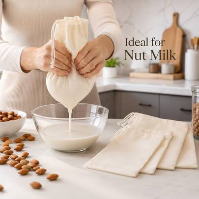 1pc/3pcs/6pcs Nut Milk Filter Bag, Soy Milk Strainer Bag, Reusable Almond Milk Bag, Premium Nut Milk Bag (Suitable For Almond Milk And Soy Milk), Fine Mesh, Cold Brew Coffee Filter Bag, Kitchen Accessory