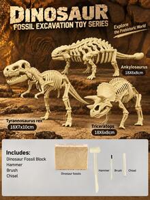 1pc Dinosaur Fossil Excavation Toy (With Free Tools) - Tyrannosaurus Rex/Triceratops Etc., Children's DIY Puzzle Treasure Hunt Toy, Suitable For Boys And Girls - Each Box Contains Dinosaur Fossil Plaster + 3 Tools - View 30