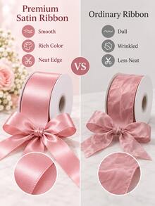 10 捲腮紅粉色緞面絲帶－亮面雙面絲帶，適用於婚禮花束裝飾、花束製作、聖誕禮物包裝、婚禮蛋糕裝飾、蝴蝶結裝飾以及家居與髮飾手工藝 - 蜜桃粉 - 查看 5