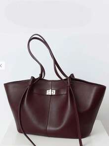 Dedoo Fashion Versatile Shoulder Tote Bag,Metal Buckle Minimalist Decor,Soft Smooth Leather,Twist Lock,Large Capacity For Daily Commute,Shopping Short Trips - Coffee Brown - View 2