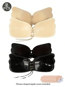 1-2pcs Women's Invisible Adhesive Bra, Strapless Push-Up Bra, Drawstring Side Wing Bra, Reusable Backless Lingerie, Suitable For Beach, Wedding, Party, Travel - Multicolor - View 21
