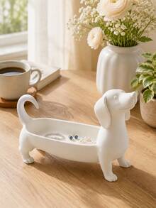 1pc Dachshund Decorative Storage Tray, Cute Puppy Shaped Ring, Earring, Necklace, Bracelet, Key And Small Items Organizer Box, Bedroom, Vanity, Entryway Or Desktop Decor, Gift Dog Tray Jewelry Storage Decoration - Multicolor - View 5
