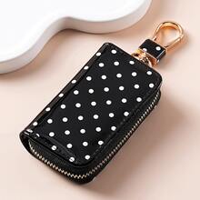 Retro Polka Dot Leather Car Key Case,Portable Key Holder Pouch With Hanging Pendant,Auto Key Protector For Daily Use - Multicolor - View 11
