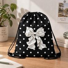 Drawstring Bag - Cute Green & White Bow Print - Suitable For School, Sports, Travel And Toy Storage, Sports Fitness Swimming Travel Backpack - Drawstring Sports Bag - View 4