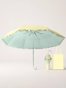Lace Trim Folding Umbrella, Curved Handle Design, Dual-Use Sun And Rain Protection, Silver Coating Sun Umbrella, Colorful Inner Coating, UV Protection, Portable Pocket Umbrella - Multiple Styles - View 12