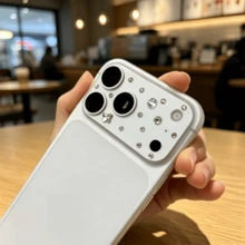 1pc Silver Matte Transparent Lens Protector Film, Rhinestone Decor Sticker, PET Electrostatic Adsorption No Residue, Hollow Camera Design For Easy Photography, Anti-Scratch Lens Protection Sticker, Compatible With Iphone 18pro/18 Pro Max/17pro/17pro - Silver - View 2