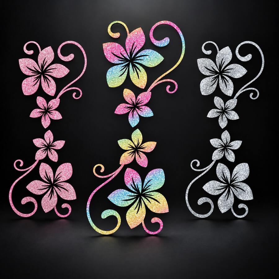 Colorful Glitter Floral Car Stickers, Personalized Floral Scroll Pattern Car Body Decoration Stickers, Waterproof Wear-Resistant Car Body Modification Decals - A - View 1