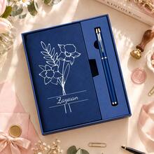 Personalized Birth Flower Notebook Set, Custom Name Journal With Pen & Gift Box, A6 Floral Notebook Christmas Gift For Women, Bridesmaids Teachers Graduation Students, Holiday Stocking Stuffers Keepsake Journal For Writing Memory - A6 Softcover Notebook - Black & White - View 5