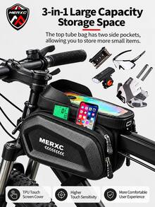 MERXC Brand Large Capacity High Quality Bicycle Front Crossbar/Seat Bag - Adjustable Installation, Suitable For Mountain Bike Handlebars, Black Cycling Gear, Safely Store Phone, Keys, Essentials, Night Riding Applicable, High Visibility Material, Bicycle Accessories - Black - View 5
