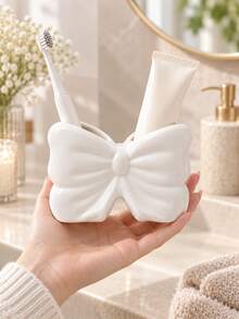 1pc/2pcs Cream White/Sakura Pink Bow Ceramic Texture Desktop Storage Box, Ins Luxury French Style With Glossy Glaze, Suitable For Bathroom Vanity/Bedroom Vanity/Small Item Storage, Beautiful Dust-Proof Jewelry Box - Bathroom Hanging Butterfly Shelf - View 6