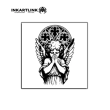 INKARTLINK 1pc Veiled Angel Gothic Icon Tattoo Sticker, Temporary Waterproof Body Art Tattoo Sticker, Lasts 2-5 Days, Water Transfer Color Tattoo Sticker, Suitable For Men And Women, Essential For People, Party Essential Decoration, Festival Carnival Body Decoration - Black - View 4