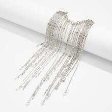 1pc Shiny Party Style Multi-Layer Tassel Bracelet Silver Chain + Resin Crystal Design Versatile - Silver - View 6