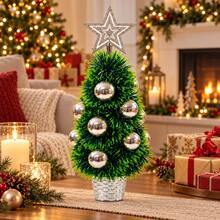 Mini Tabletop Christmas Tree 40cm PVC Holiday Tree With Star Top And Bauble Decor - Silver - View 4