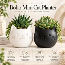 Bohemian Style Mini Cat Planter, Lightweight Polished Asymmetrical Plastic Cat Flower Pot, Home Office Windowsill Desktop Decoration, Unique Gift For Plant And Cat Lovers - Cat-shaped Flower Pot - View 2