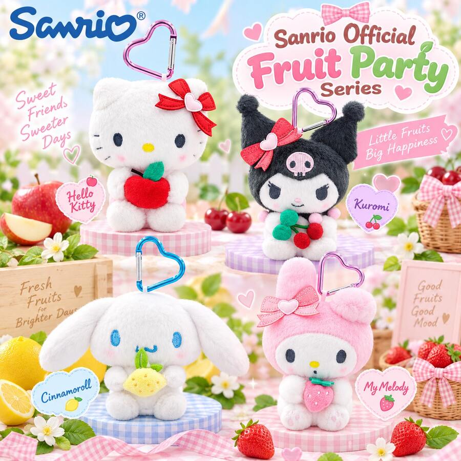 1Pc Sanrio Fruit Party Series Plush Charm, Cute Plush Pendant For Backpack, Keychain & Handbag, Soft Girly‑Style Ornament, Daily Decor Accessory For Students, Cartoon Small Hanging Gift For Best Friends, Birthday & Holiday Present