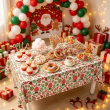 1pc Christmas Mint Plastic Tablecloth 130*274cm - Red And Green Disposable Rectangular Tablecloth With Candy Cane And Lollipop Design, Suitable For Holiday Christmas Winter Celebration - Christmas Red and Green Candy - View 7