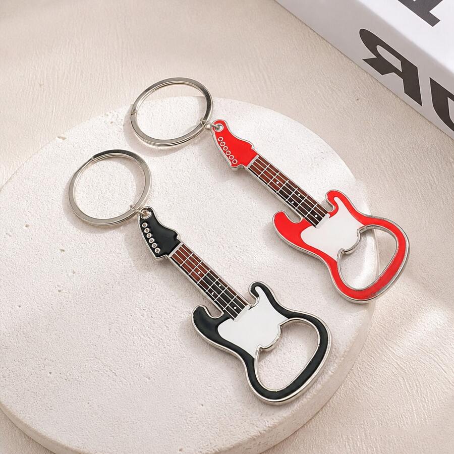 1Pc /3Pcs Guitar‑Shaped Bottle Opener Keychain, Alloy Bag Charm Key Ring For Backpack Purse Car Key, Halloween Christmas Holiday Gift - Multicolor - View 1