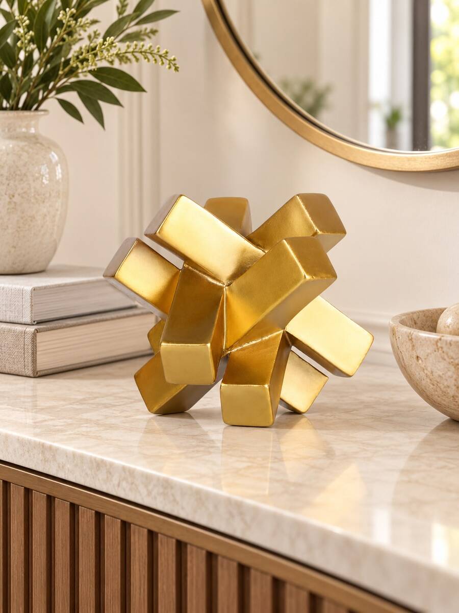 1 buah Patung Simpul Geometris Emas, Patung Dekoratif Abstrak Modern yang Saling Terkait, Ornamen Meja Mewah untuk Ruang Tamu, Meja Kopi, Rak Buku, Perapian, Konsol, Meja Kantor, Dekorasi Rumah Minimalis Kontemporer, Hadiah Pindah Rumah - Berbagai gaya - View 1