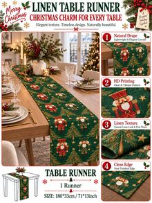 1pc Christmas Table Runner, Nutcracker, Christmas Tree, Star, Pine Branch Print, Vintage Country Christmas Table Decor, Suitable For Holiday Dinner Party Table - Multicolor - View 4