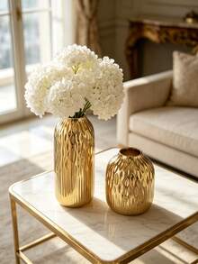 1 Piece Modern Luxury Gold Textured Cylinder Vase For Living Room Decor - 1PC - View 13
