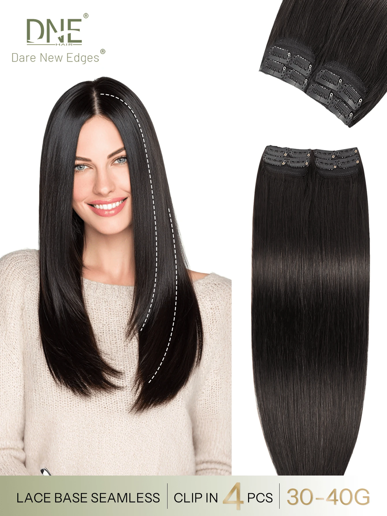 DNE HAIR 4Pcs Straight Clip In Human Hair Extensions 8 Clips Double Weft Invisible Design NC# Natural Black Real Human Hair 12-18 Inch Long Lasting & Anti-Shedding,Soft Thick Texture, Suitable For Full Head Wear, Daily Wear, Holiday Cosplay&Seasonal Matching - Natural Black - View 1