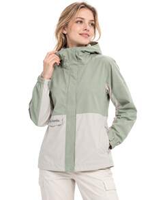 Columbia Women's Zipper Long Sleeve Outdoor Running Windbreaker Hooded Jacket - Green/Beige - View 1