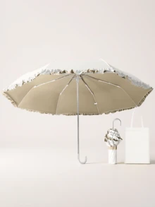 Lace Trim Folding Umbrella, Curved Handle Design, Dual-Use Sun And Rain Protection, Silver Coating Sun Umbrella, Colorful Inner Coating, UV Protection, Portable Pocket Umbrella - Multiple Styles - View 14