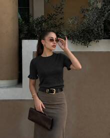 Women's Casual Yellow Round Neck Ruffle Short Sleeve Loose Fit T-Shirt, Spring/Summer Style, Suitable For Dating And Daily Wear - Black - View 4