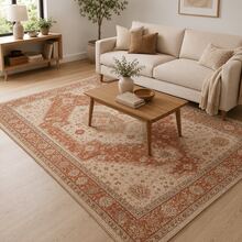 1pc Rectangular Vintage Clay Badge Pattern Oriental Style Carpet, Retro Bohemian Warm Tone Floor Rug, Soft Skin-Friendly Fabric With Non-Slip Backing, Durable And Easy To Clean, Suitable For Living Room, Bedroom, Dining Room, Entryway, Perfect For Daily Rustic Farmhouse Home Decor - Multicolor - View 2