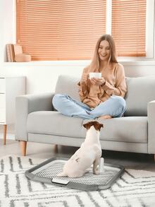 Multi‑Color Large Grid Dog Toilet With Training Induction Post, Anti‑Splash Easy‑To‑Clean Pet Potty For Small Medium Large Dogs Indoor House Training - Grey - View 2