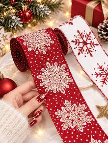 Christmas Snowflake Bow Ribbon, 6.3cm/Inch Wide Christmas Ribbon With Striped Edges, Holiday Red And White Burlap Ribbon, For Gift Wrapping, Christmas Gift Boxes, Gifts - Multi-color - View 2