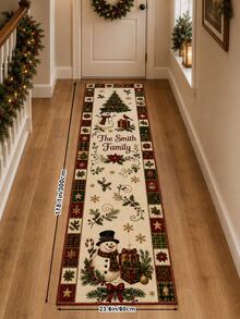 1pc Vintage Christmas Tree & Gift Print Runner Rug, Festive Snowflake Patchwork Hallway Kitchen Floor Mat, Christmas Holiday Home Decor - Multicolor - View 7