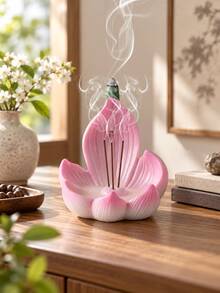 1件裝粉色樹脂蓮花香爐，花朵造型香座，居家裝飾、冥想與瑜伽適用 - 彩色 - 查看 8