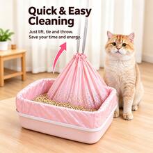 Pink Cat Litter Box Liner Bags - HDPE Thickened Material, Easy To Clean And Leak-Proof, With Drawstring, Large Size Cat Litter Box Liner Bags - Christmas Gift For Cat Families - Pink - View 4
