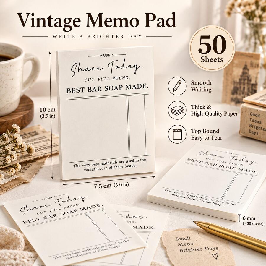 Vintage American Style Memo Pad 50 Sheets/Pack "Endless Wait" Series Portable Memo Notepad INS Style Creative Scrapbook Diary DIY Decoration Base Paper - one-size - View 1