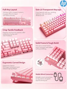HP GK400F Wired Mechanical Keyboard, 104 Full-Size Keys, Gaming & Office, Gradient Side-Printed, Compatible With Laptop & Desktop - View 7