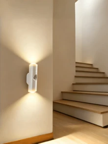 1pc USB Rechargeable ABS Motion Sensor Wall Light, Dual-Head Colorful Dimmable LED Light, Magnetic Adhesive Design, White Bedroom Hallway Staircase Entryway Home Decor Night Light Fixture - Aaaa - View 11