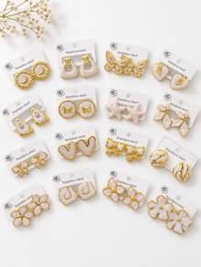 24/12/4 Piezas / Juegos de Pendientes de Acero Inoxidable, con Diseños Geométricos, de Estrella de Mar, Florales, en Forma de Corazón y Asimétricos. (Envío Aleatorio) - Multicolor - Ver 5