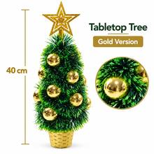 Mini Tabletop Christmas Tree 40cm PVC Holiday Tree With Star Top And Bauble Decor - Gold - View 4