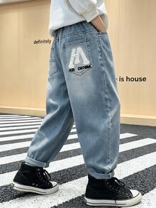 Children's Denim Jeans Spring/Autumn 2026 New Style Tween Boys Casual Long Pants Loose Straight Leg Pants - Medium Wash - View 1