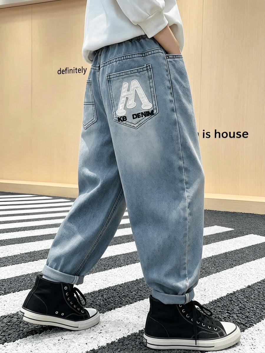 Children's Denim Jeans Spring/Autumn 2026 New Style Tween Boys Casual Long Pants Loose Straight Leg Pants - Medium Wash - View 1