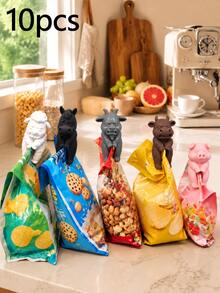 10pcs/5pcs Cute Animal Shaped Bag Clips, Featuring Adorable Yet Slightly Fierce Animal Face Designs. Unique Sliding Lock Design, Where Each Animal's Legs Form A Functional Clip. These Plastic Food Bag Clips Are Suitable For Kitchen Use - View 13