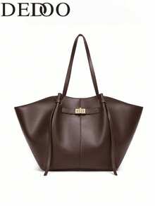 Dedoo Fashion Versatile Shoulder Tote Bag,Metal Buckle Minimalist Decor,Soft Smooth Leather,Twist Lock,Large Capacity For Daily Commute,Shopping Short Trips - Coffee Brown - View 8