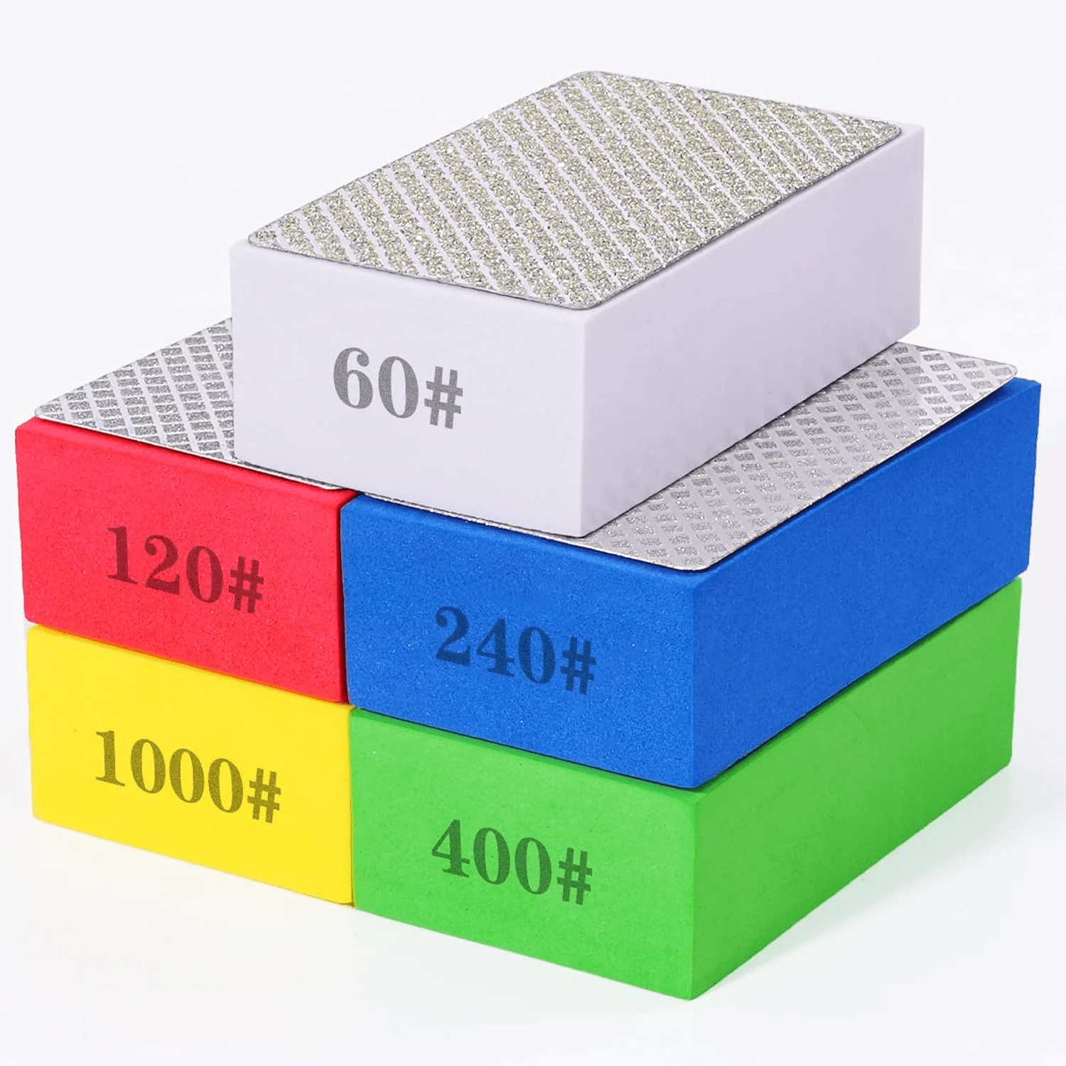 Diamond Hand Polishing Pads, 5PCS Diamond Grinding Pads, 60/120/240/400/1000 Grit Sanding Blocks, Suitable For Tile, Glass, Stone, Marble, Granite, Ceramic, Metal, Wet And Dry Grinding - 5Pcs -60/120/240/400/1000 Grit - View 1