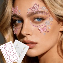 Butterfly & Flower Face Rhinestone Stickers, Self-Adhesive Facial Gems For Eyes, Forehead, Cheeks And Body Decoration; Suitable For Festivals, Parties, EDM Events, Concerts, Halloween, Carnival, Weddings, Bridal Makeup, Cosplay, Daily Looks. Includes Silver/Pink/Iridescent Butterfly, Flower And Rhinestone Styles, Removable Body Glitter, Suitable For Women, Girls, Teens, Makeup Artists; Lightweight Texture, Easy Application And Removal, Multi-Functional Face And Body Decor - Multicolor - View 10