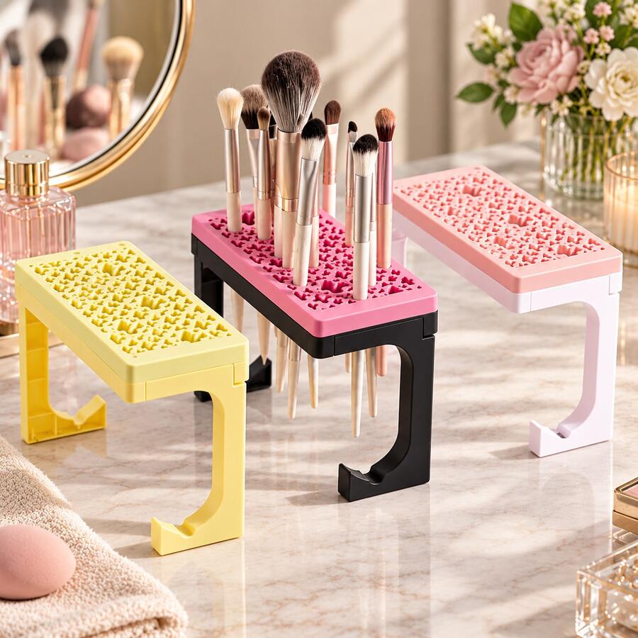 1PC Random Color Silicone Makeup Brush Holder & Drying Rack, Multi-Size Cosmetic Brush Organizer Stand For Makeup, Nail Art & Painting Brushes, Space-Saving Vanity Storage For Bathroom, Bedroom & Dressing Table - Multicolor - View 1