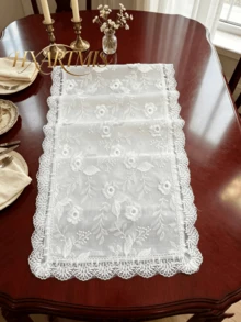 HXARTMIS White 3D Floral Embroidered Lace Placemat, French Vintage Rectangular Mesh Table Runner, Decorative Lace Tablecloth For Dining Table, Wedding Party, Home Tabletop Decor - White - View 2