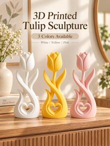 Tulip Sculpture, Minimalist Hollow Heart Design, 3D Printed Home Decor, Elegant Floral Art Ornament, Suitable For Study, Entryway, Bedroom Or Living Room, Exquisite Indoor Accent, Modern Romantic Style, Unique Gift. - Multicolor - View 2